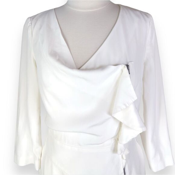 REISS Nanette Zip Frill Midi Dress Kate Middleton Engagement Ruffle Wrap Classic - Picture 10 of 16